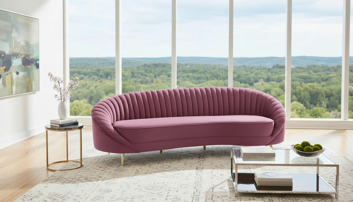 3-SITZER-SOFA ELARA Samt Bordeaux  - Bordeaux/Goldfarben, Design, Textil/Metall (246/81/111cm) - MID.YOU