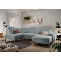 WOHNLANDSCHAFT SANO Hellblau Cord  - Schwarz/Hellblau, MODERN, Textil/Metall (200/337/180cm) - Livetastic