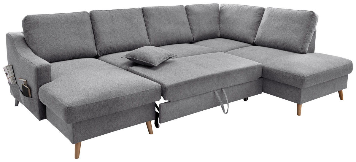 WOHNLANDSCHAFT in Chenille Dunkelgrau  - Dunkelgrau/Naturfarben, KONVENTIONELL, Holz/Textil (150/301/200cm) - Livetastic