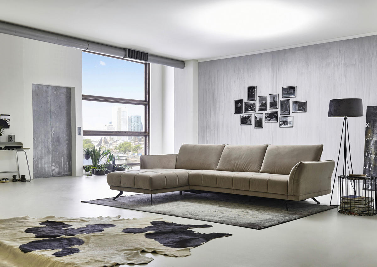 ECKSOFA in Mikrofaser Hellbraun  - Hellbraun/Schwarz, Konventionell, Textil/Metall (178/285cm) - Carryhome