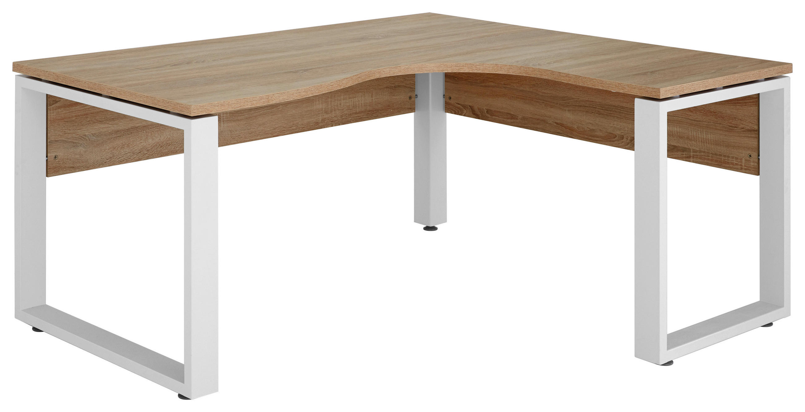 ROHOVÝ PÍSACÍ STÔL, biela, dub sonoma, 160/140/75,6 cm - biela/dub sonoma, Konventionell, kov/kompozitné drevo (160/140/75,6cm) - Voleo