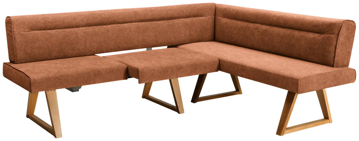 ECKBANK 230/170 cm Mikrofaser, Lederlook (vegan) Eichefarben, Cognac Wildeiche massiv   - Eichefarben/Cognac, KONVENTIONELL, Holz/Textil (230/170cm) - Moderano