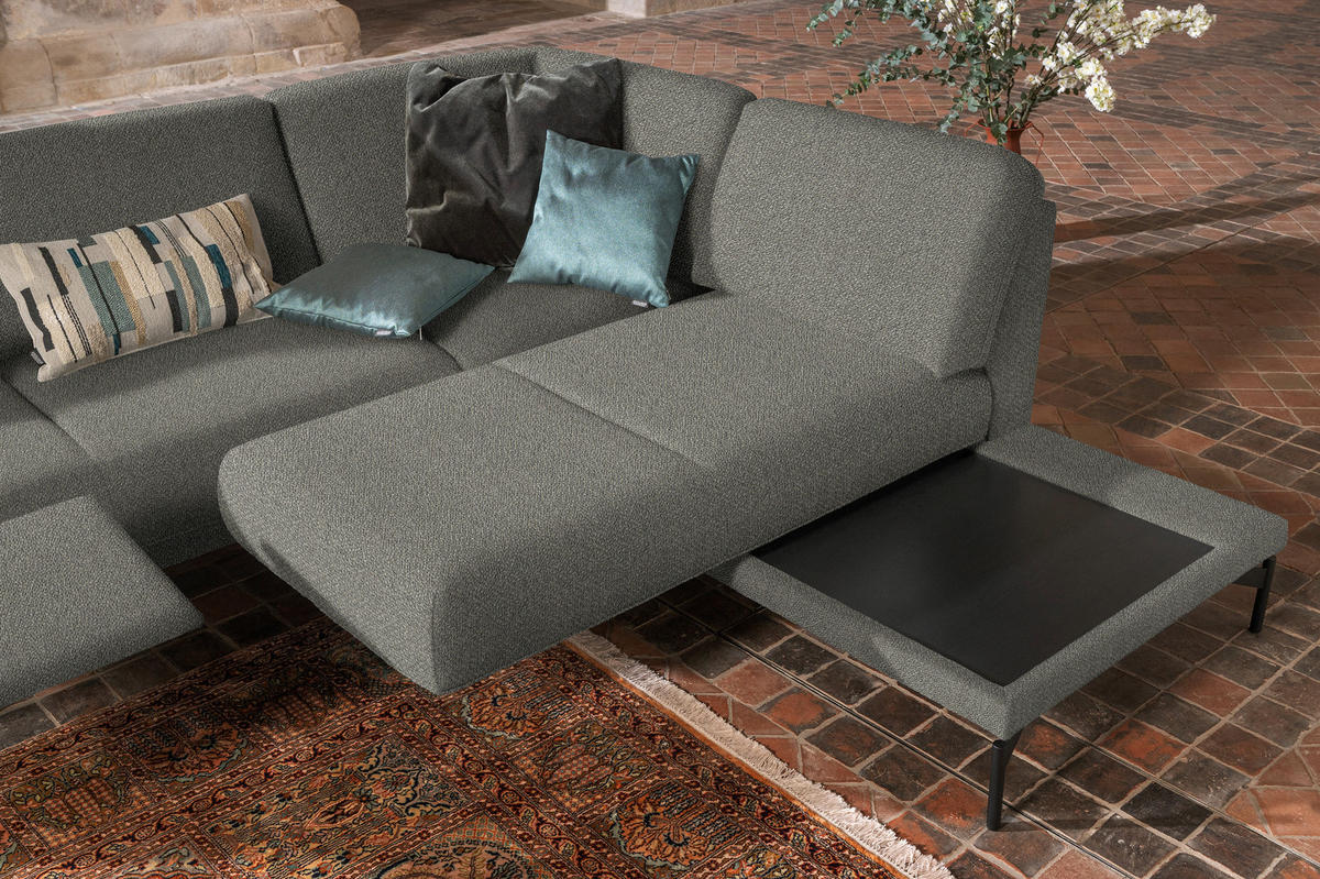ECKSOFA in Flachgewebe, Struktur Graubraun  - Anthrazit/Graubraun, Design, Textil/Metall (254/230cm) - Johann Jakob