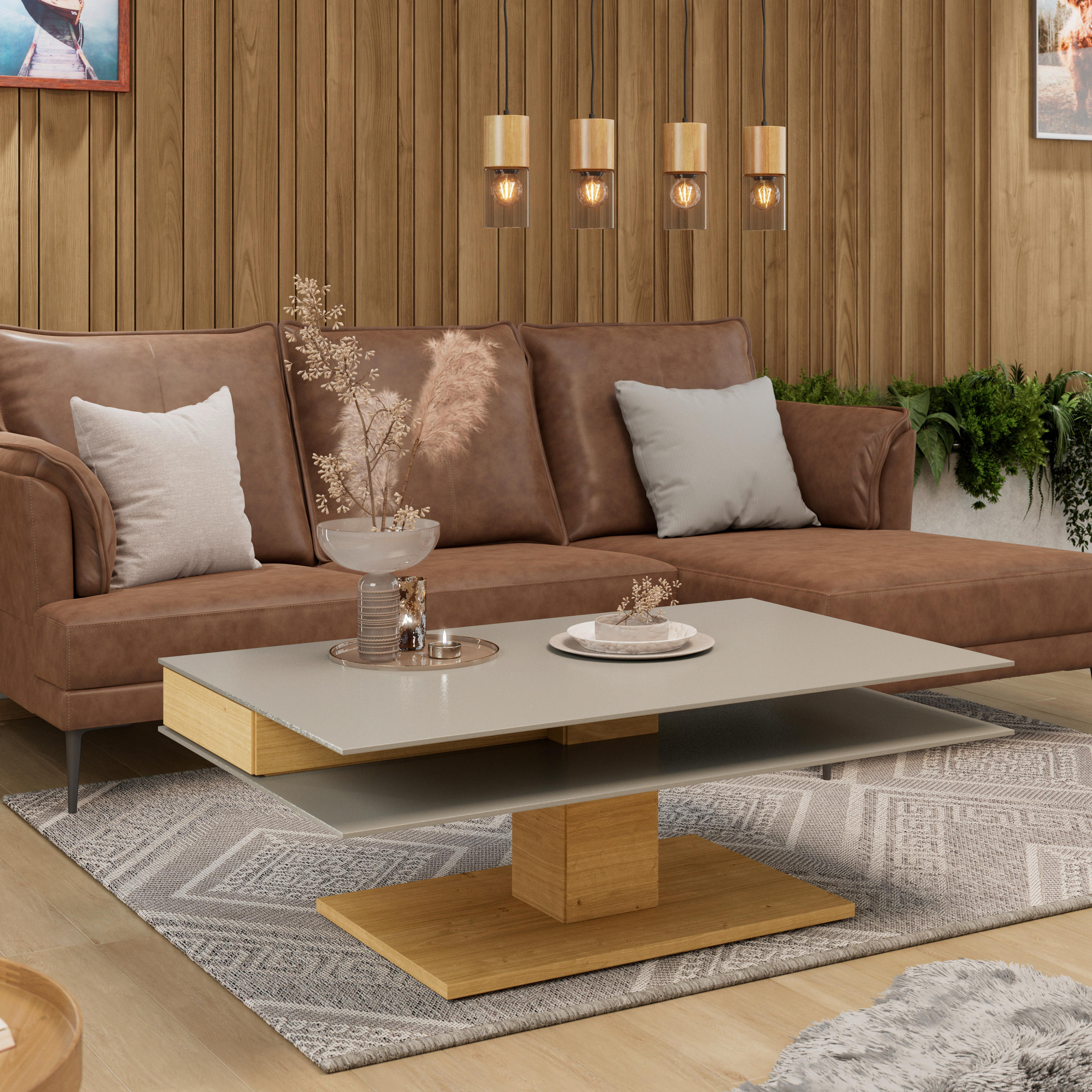 COUCHTISCH in Holz, Glas, Holzwerkstoff 120/75/43 cm  - Eichefarben/Grau, Design, Glas/Holz (120/75/43cm) - Voglauer