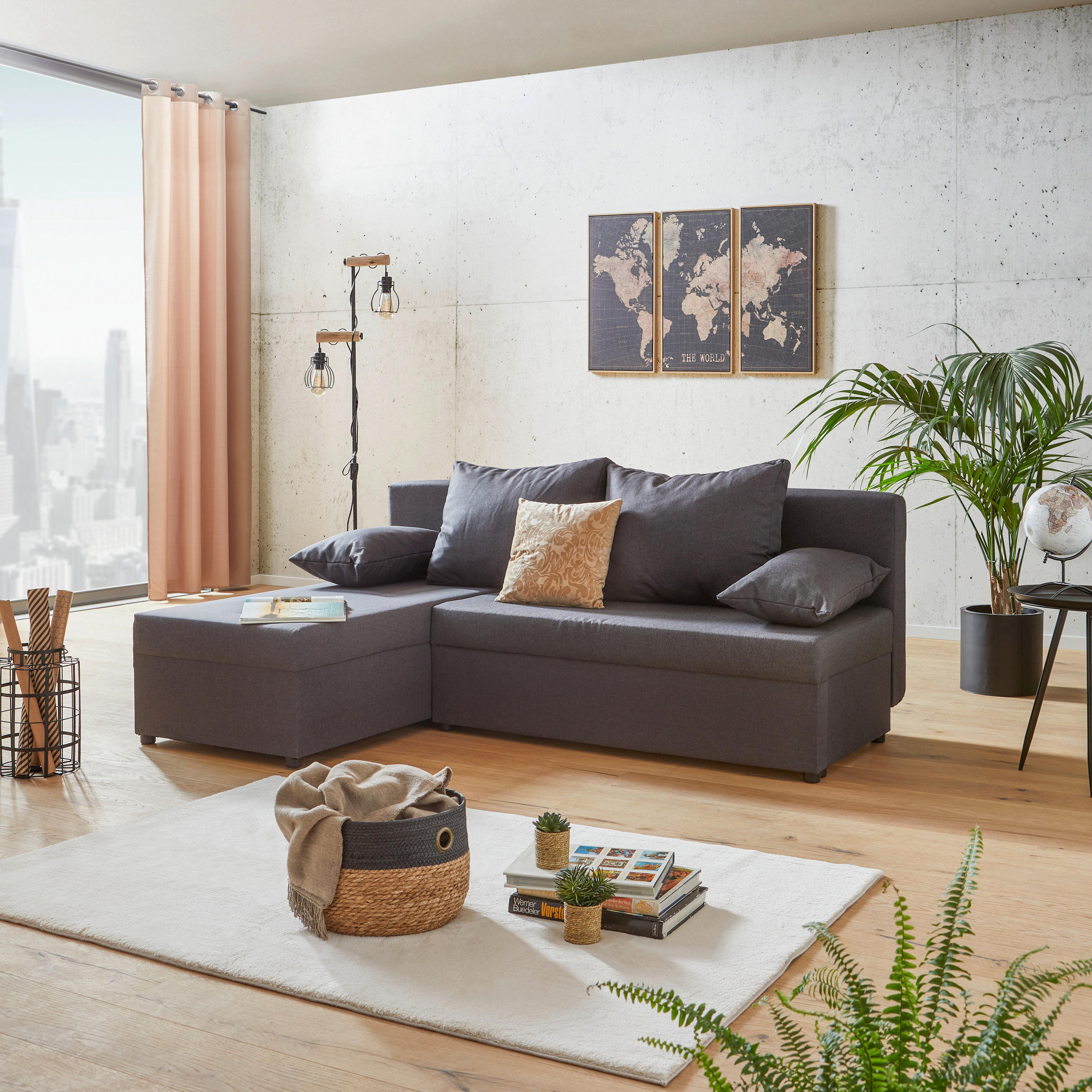 ECKSOFA Grau Webstoff  - Schwarz/Grau, Design, Kunststoff/Textil (195/147cm) - P & B