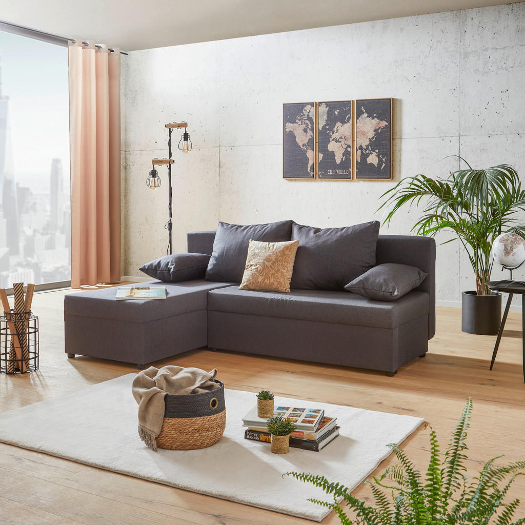 Thumbnail - P & B Ecksofa, Grau, Textil, Füllung: Schaumstoffflocken,Schaumstoffflocken, L-Form, einmalig seitenverkehrt montierbar,...