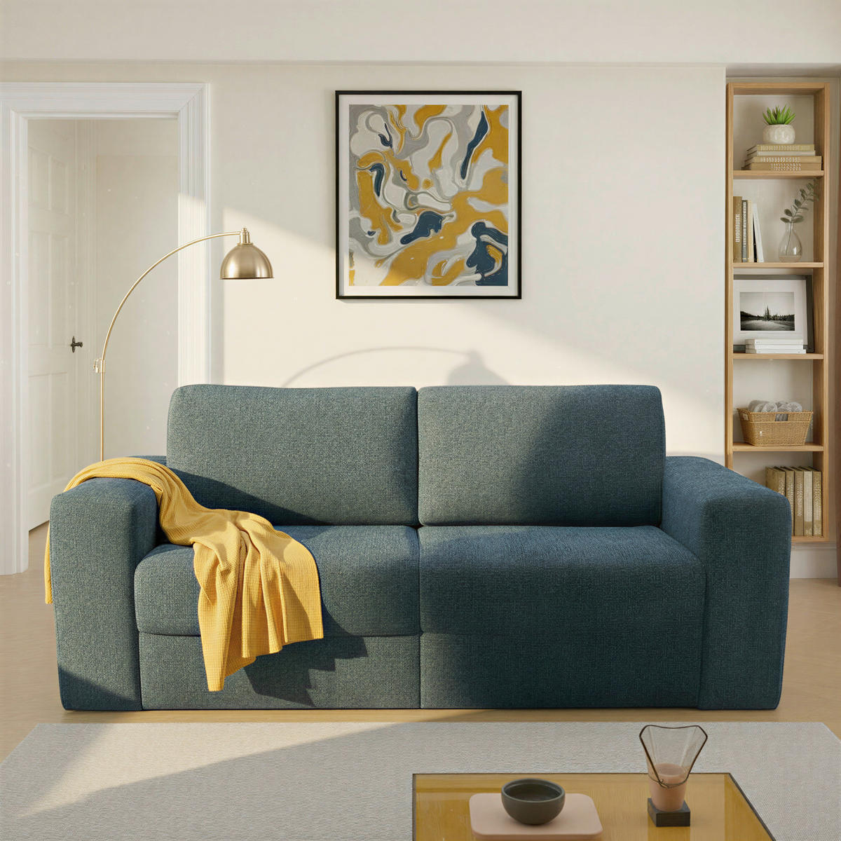 SCHLAFSOFA Chenille Blau  - Blau/Schwarz, Basics, Kunststoff/Textil (207/89/105cm) - Livetastic