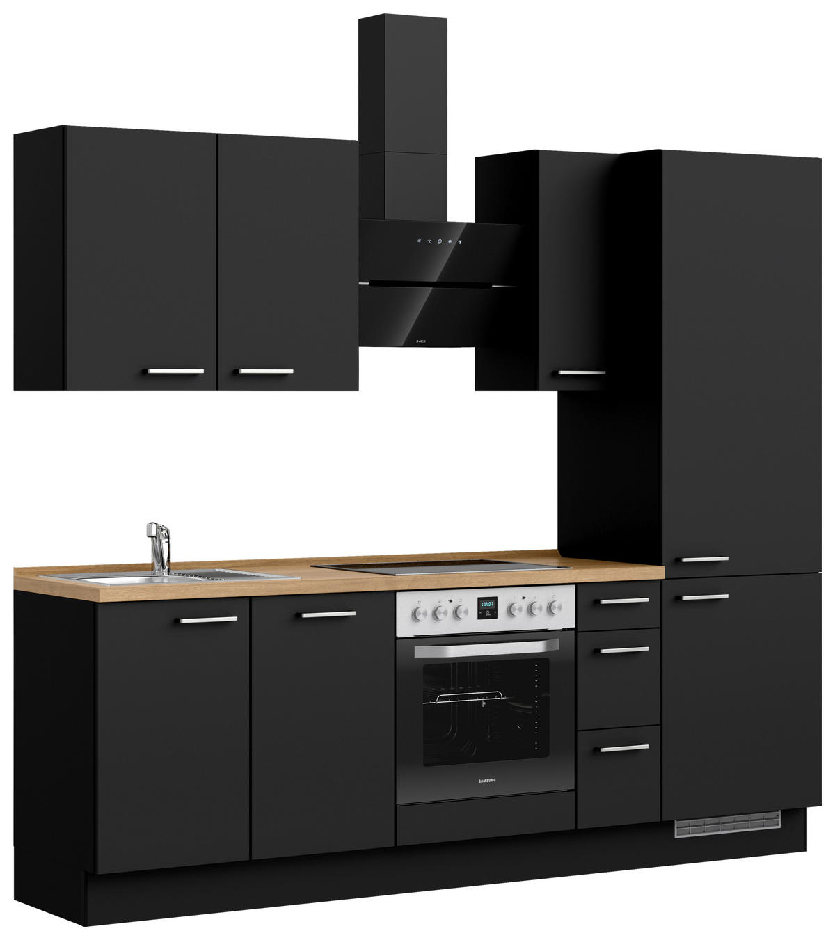 KÜCHENBLOCK 240 cm   in Schwarz, Eichefarben  - Edelstahlfarben/Eichefarben, MODERN, Holzwerkstoff/Metall (240cm) - Nobilia