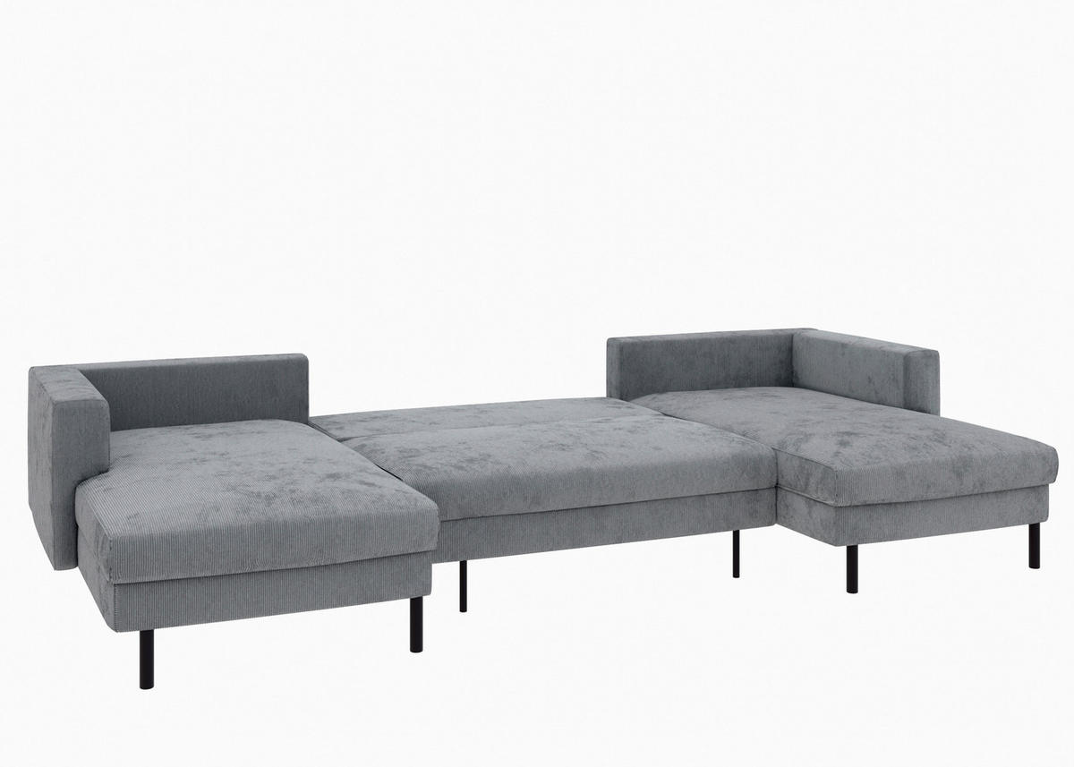 WOHNLANDSCHAFT Dunkelgrau Cord  - Dunkelgrau/Schwarz, MODERN, Textil/Metall (161/306/161cm) - Trendmanufaktur