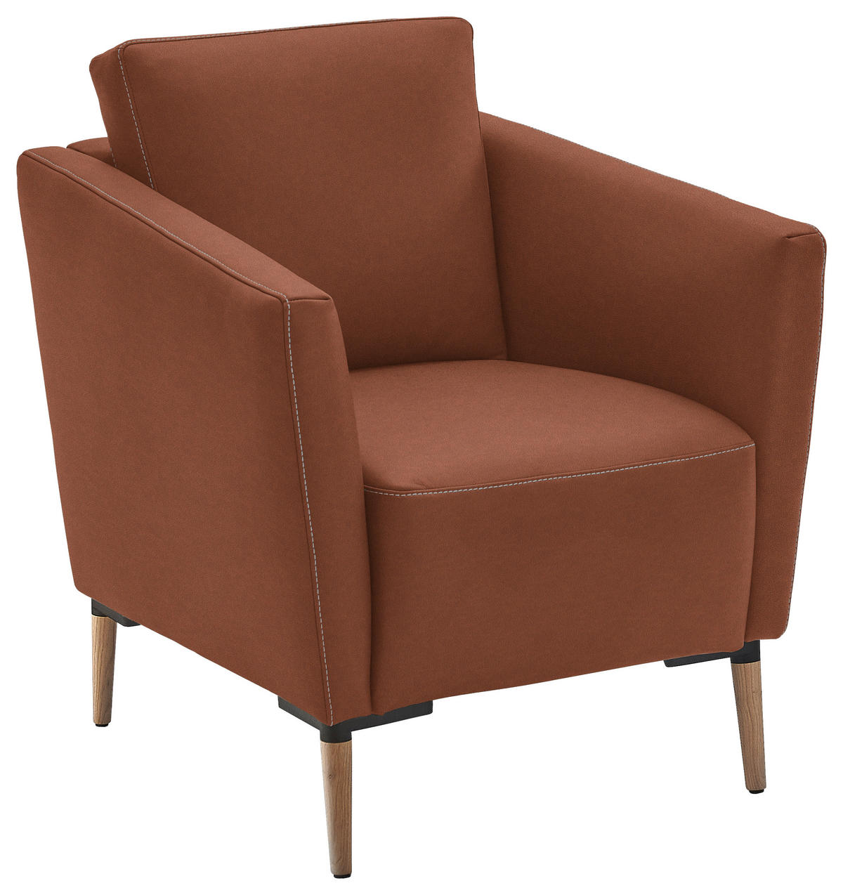 SESSEL in Echtleder Cognac  - Eichefarben/Cognac, Natur, Leder/Holz (75/84/76cm) - Valnatura