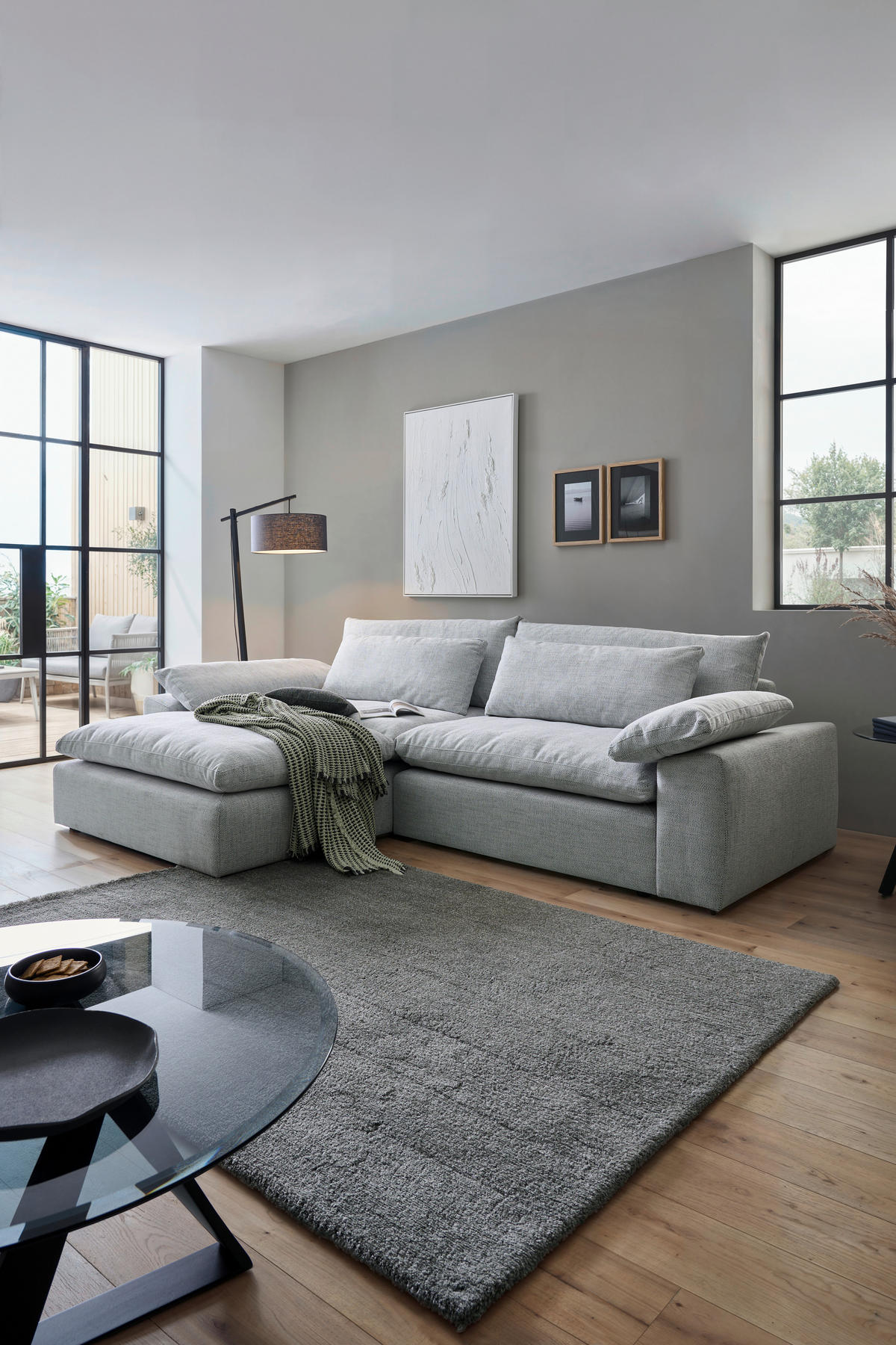 ECKSOFA  in Webstoff Grau  198/306 cm  - Schwarz/Grau, MODERN, Kunststoff/Textil (198/306cm) - Carryhome