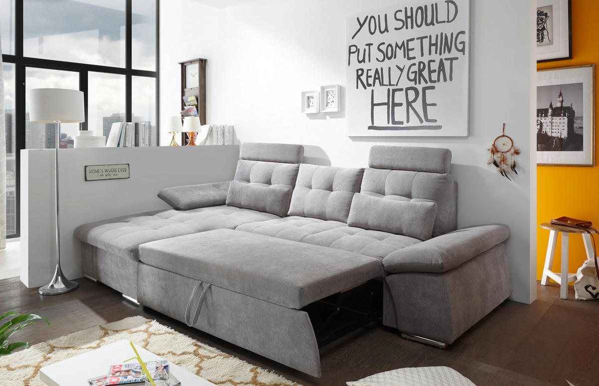 ECKSOFA Schlammfarben Mikrovelours  - Schlammfarben/Silberfarben, KONVENTIONELL, Kunststoff/Textil (170/268cm) - MID.YOU