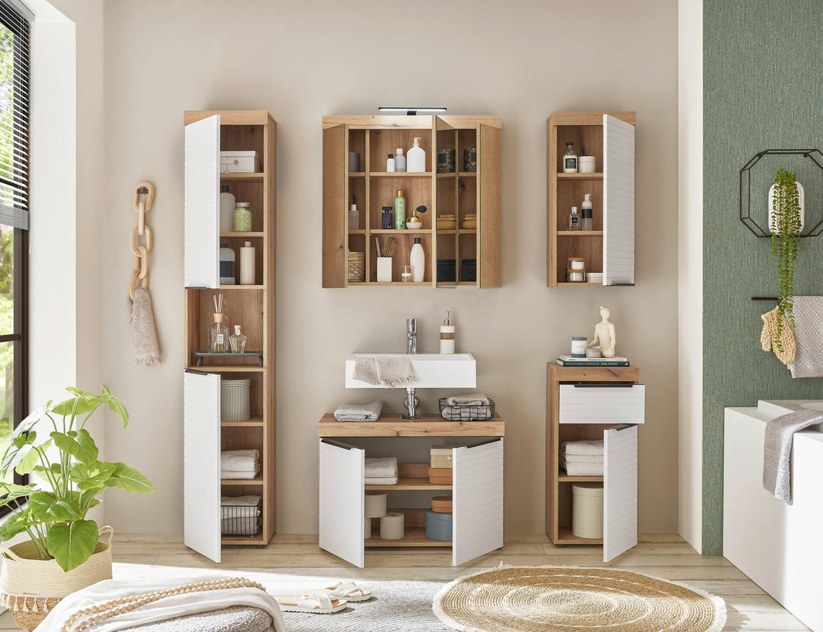 SPIEGELSCHRANK 80/77/17 cm  - Eichefarben, Basics, Glas/Holzwerkstoff (80/77/17cm) - MID.YOU