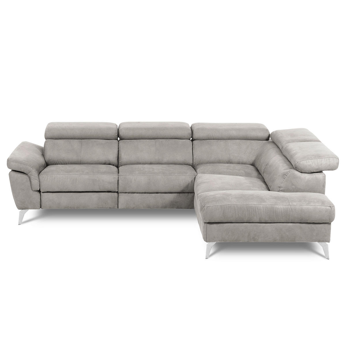 ECKSOFA SONO in Lederlook Grau Armteilverstellung, Kopfteilverstellung  265/210 cm  - Chromfarben/Grau, Design, Textil/Metall (265/210cm) - Livetastic