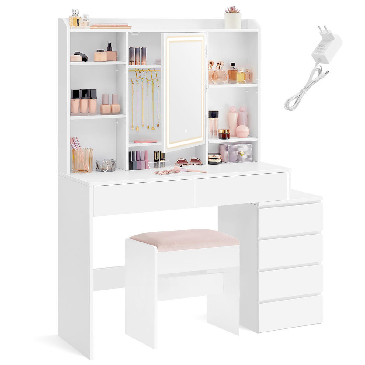 SCHMINKTISCH 97,5/40/145 cm, Weiß  - Weiß, Basics, Glas/Holzwerkstoff (97,5/40/145cm) - Boxxx