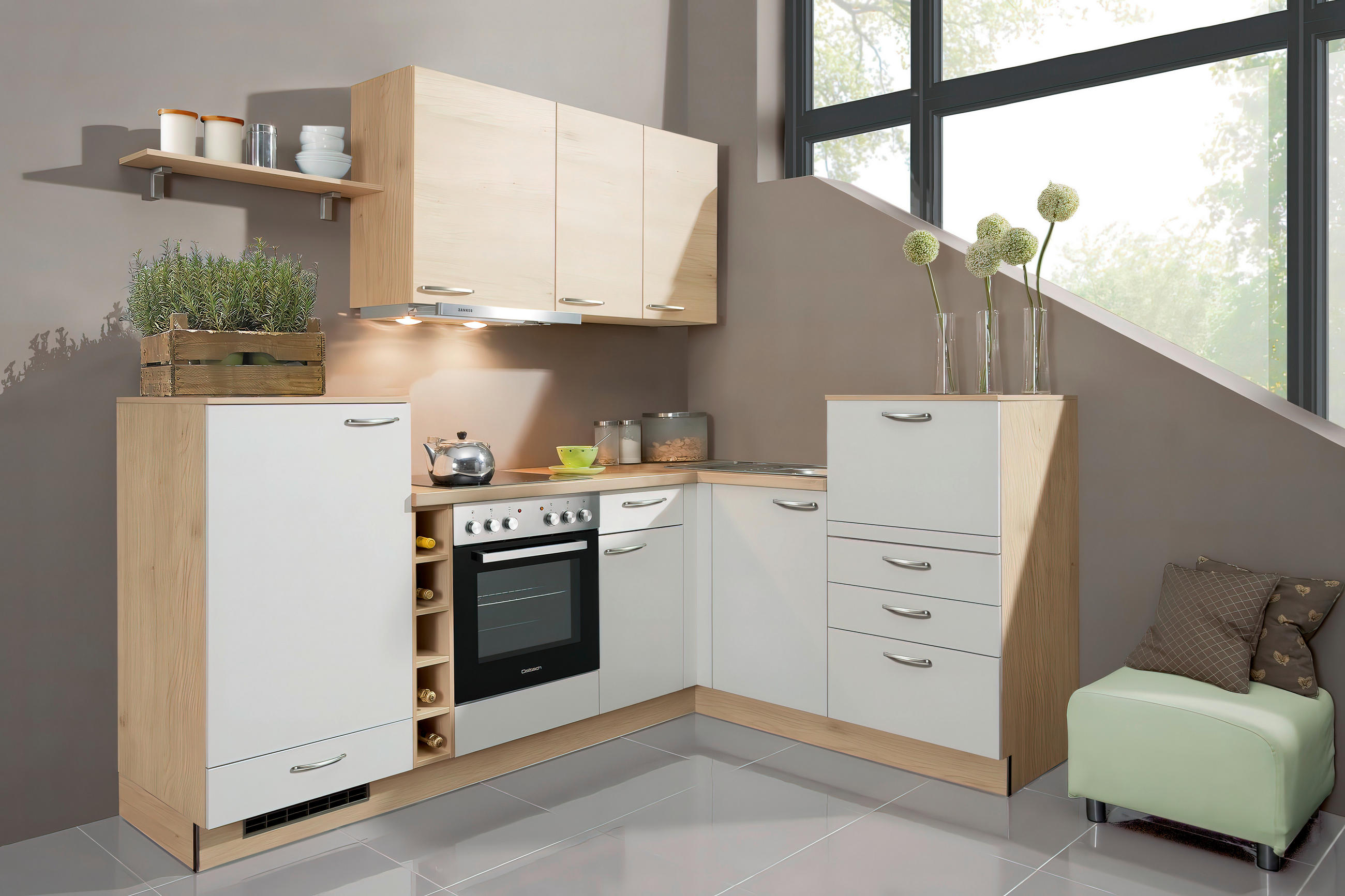 ECKKÜCHE 230/175 cm  in Weiß, Wildeiche  - Wildeiche/Edelstahlfarben, KONVENTIONELL, Holzwerkstoff/Metall (230/175cm) - Welnova