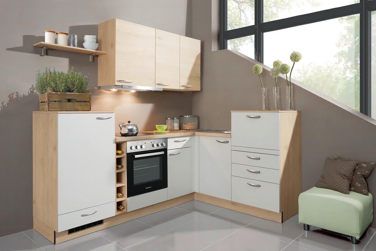 ECKKÜCHE 230/175 cm  in Weiß, Wildeiche  - Wildeiche/Edelstahlfarben, KONVENTIONELL, Holzwerkstoff/Metall (230/175cm) - Welnova