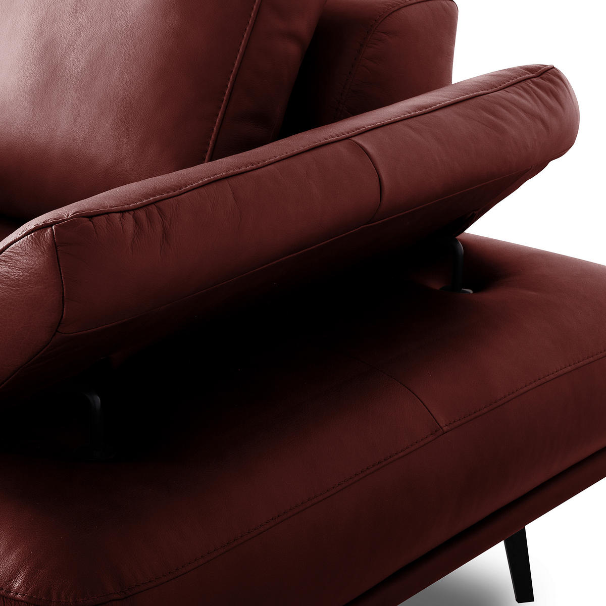 ECKSOFA Rot Echtleder  - Rot/Schwarz, Design, Leder/Metall (237/306cm) - Livetastic