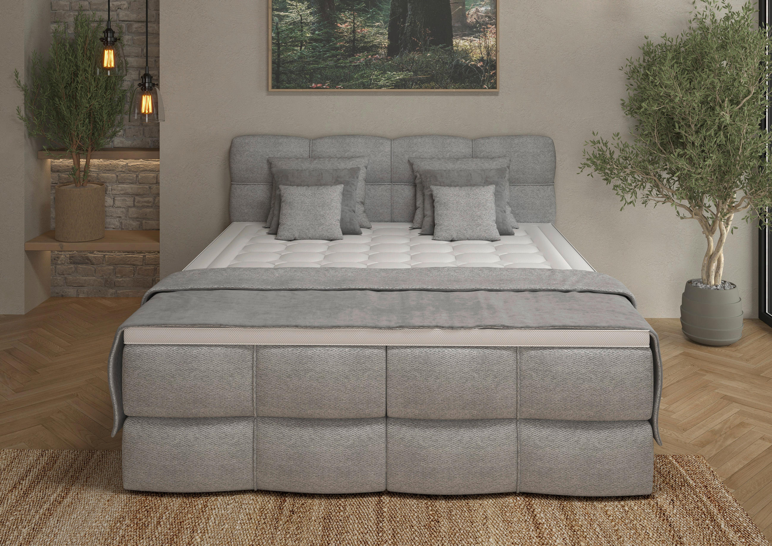 BOXSPRINGBETT 160/200 cm,  in Grau, gepolstertes Kopfteil, Bettkasten, Topper, Matratzen, H3 + H3 = fest  - Schwarz/Grau, Design, Kunststoff/Textil (160/200cm) - Chameo