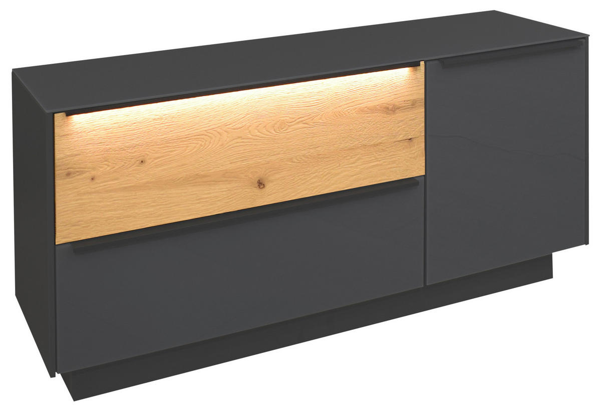 GARDEROBENBANK  in 110/50/32 cm  - Eichefarben/Anthrazit, Design, Glas/Metall (110/50/32cm) - Novel