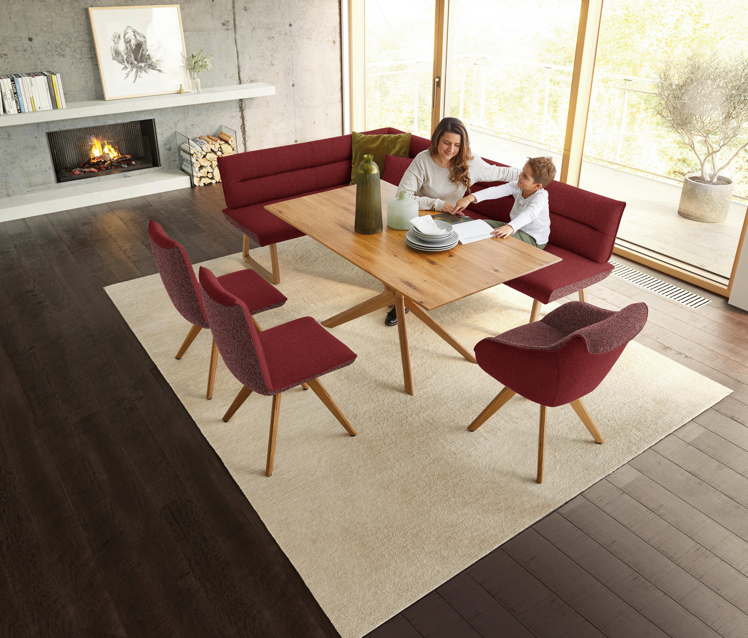 ARMLEHNSTUHL in Holz, Textil Rot  - Eichefarben/Rot, Design, Holz/Textil (60/84/68cm) - Koinor