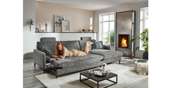 ECKSOFA in Chenille, Flachgewebe Dunkelgrau 316/175 cm - Dunkelgrau/Schwarz, Design, Textil/Metall (316/175cm) - Dieter Knoll
