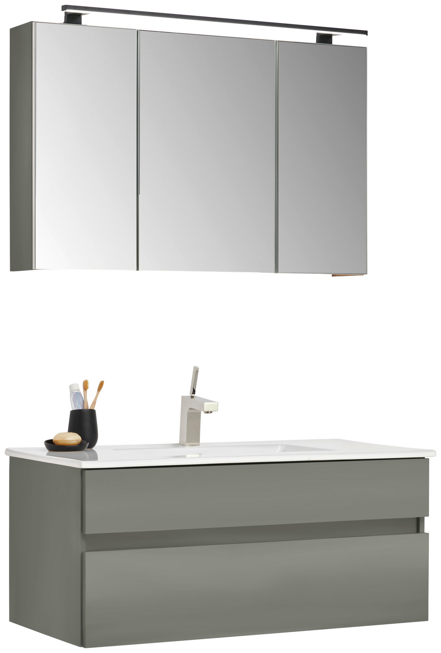BADEZIMMER 3-teilig  in 102 cm  - Dunkelgrün/Weiß, Design, Glas/Keramik (102cm) - Novel