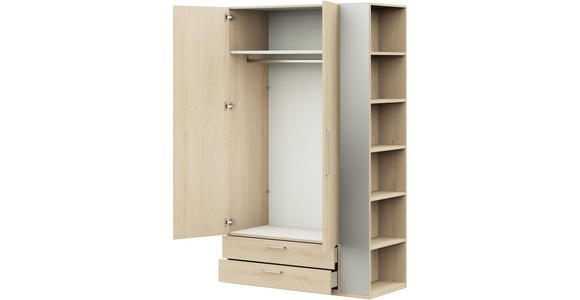 KLEIDERSCHRANK 2-türig Eichefarben  - Edelstahlfarben/Eichefarben, Design, Holzwerkstoff/Metall (126,3/213,6/59,3cm) - Cantus