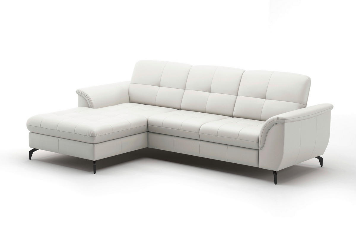ECKSOFA in Echtleder Weiß  164/262 cm  - Schwarz/Weiß, MODERN, Leder/Metall (164/262cm) - Sit & More