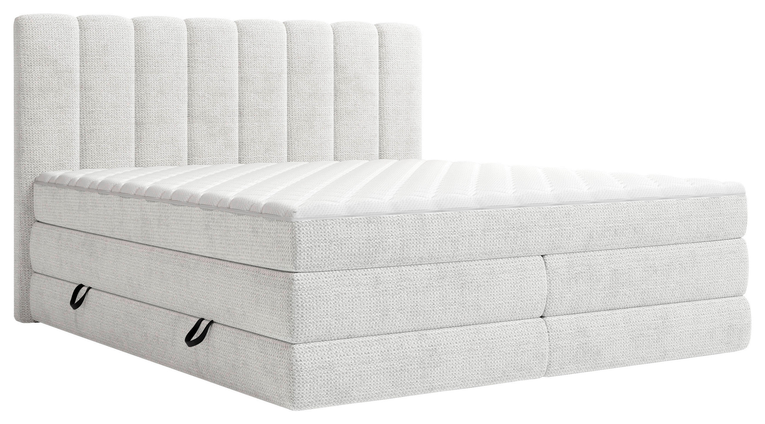 BOXSPRINGBETT 140/200 cm,  in Hellgrau, Bettkasten, Matratzen, H2 + H3 = mittel + fest  - Hellgrau/Schwarz, KONVENTIONELL, Kunststoff/Textil (140/200cm) - Carryhome