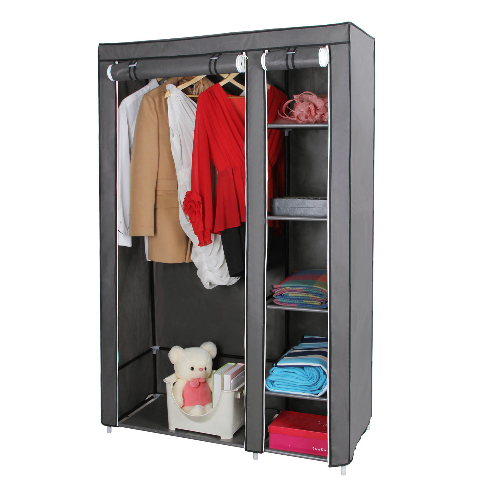 STOFFSCHRANK Grau  - Eschefarben/Grau, Basics, Kunststoff/Textil (110/175/45cm)
