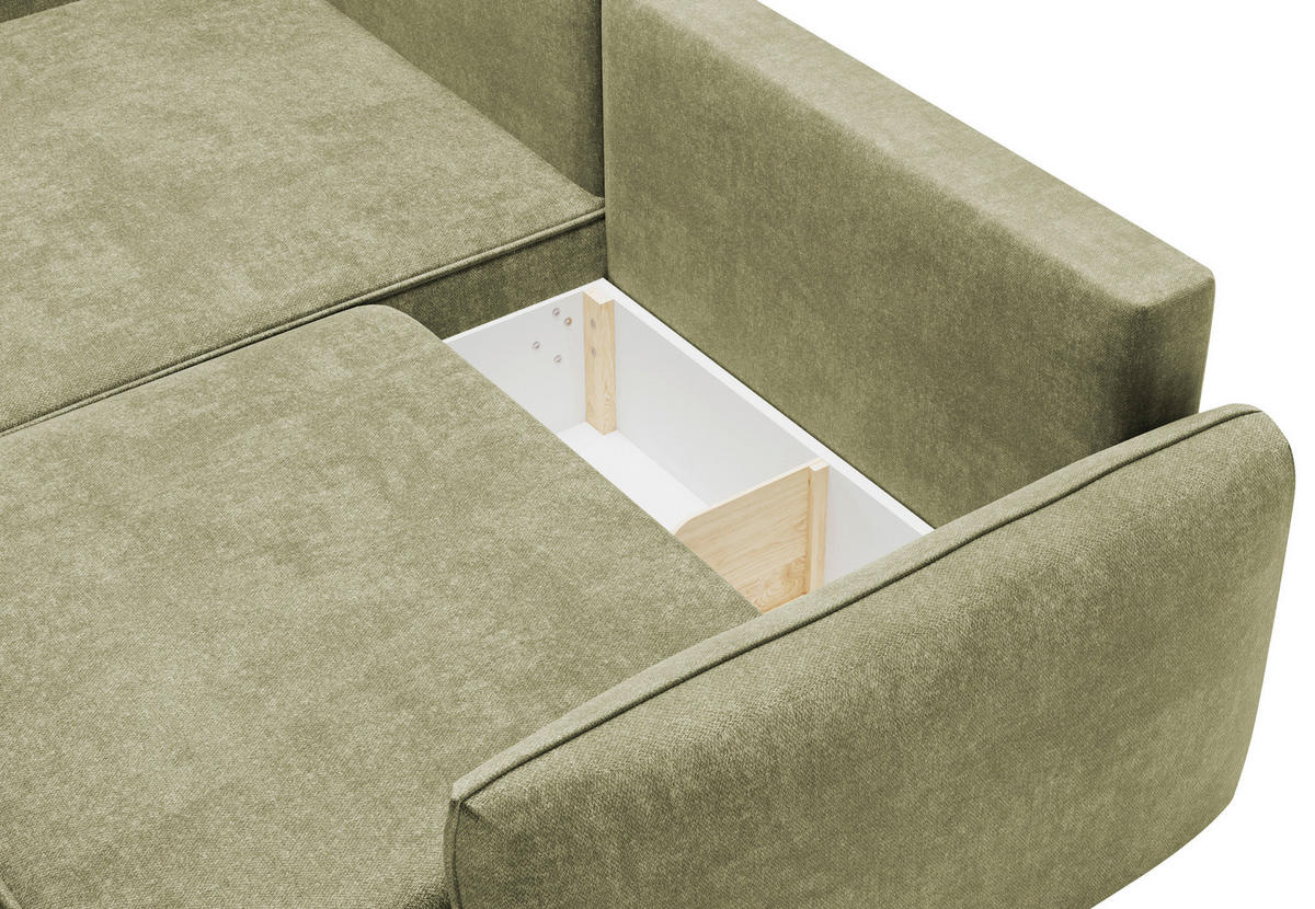ECKSOFA Dunkelgrün Struktur Rückenkissen, Bettkasten, Schlaffunktion, Rücken echt, Liegefläche im Originalstoff  - Dunkelgrün/Schwarz, KONVENTIONELL, Kunststoff/Textil (148/266cm) - Milino