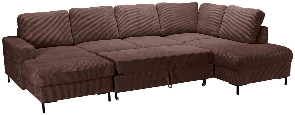 WOHNLANDSCHAFT Dunkelbraun Cord  - Dunkelbraun/Schwarz, KONVENTIONELL, Textil/Metall (148/303/197cm) - Carryhome