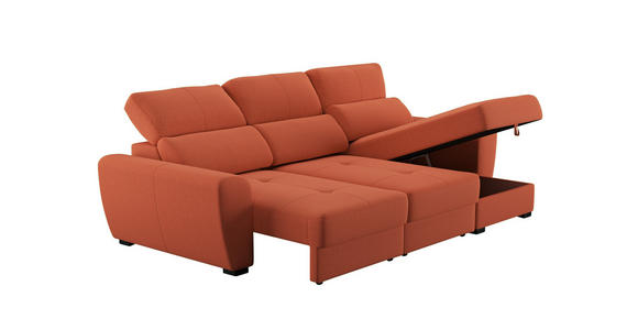 ECKSOFA in Velours Terracotta - Terracotta/Schwarz, KONVENTIONELL, Kunststoff/Textil (285/177cm) - Carryhome