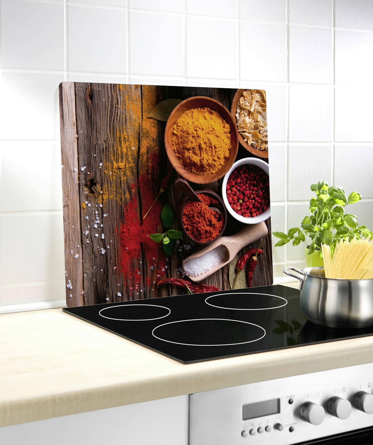 HERDABDECKPLATTE 53870100  - Currygelb/Dunkelbraun, Design, Glas/Kunststoff (56/0,5/50cm) - Wenko
