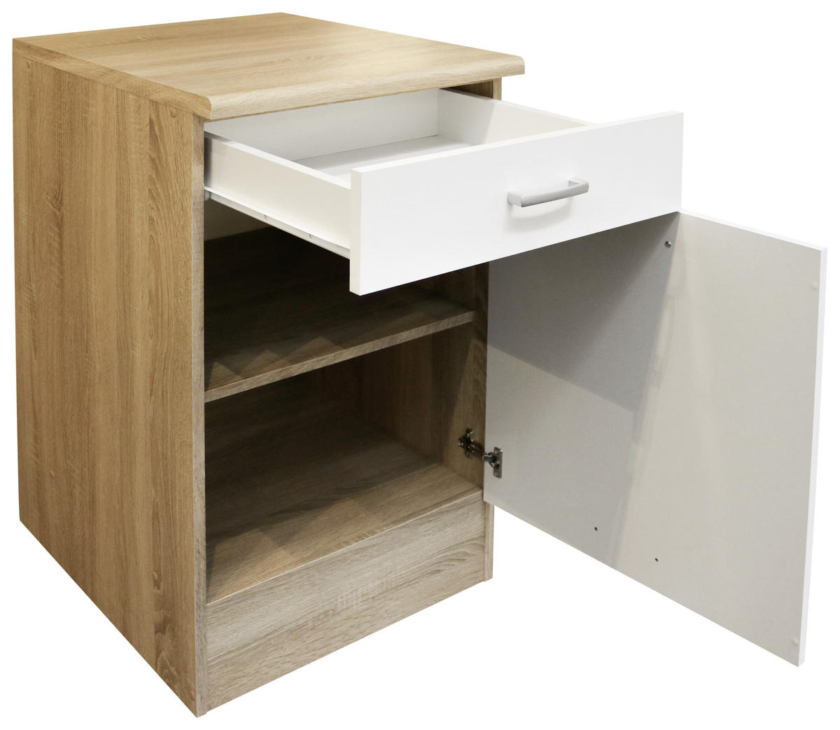 KÜCHENUNTERSCHRANK 50/90/60 cm  in Weiß, Sonoma Eiche  - Silberfarben/Weiß, Basics, Holzwerkstoff/Kunststoff (50/90/60cm) - MID.YOU
