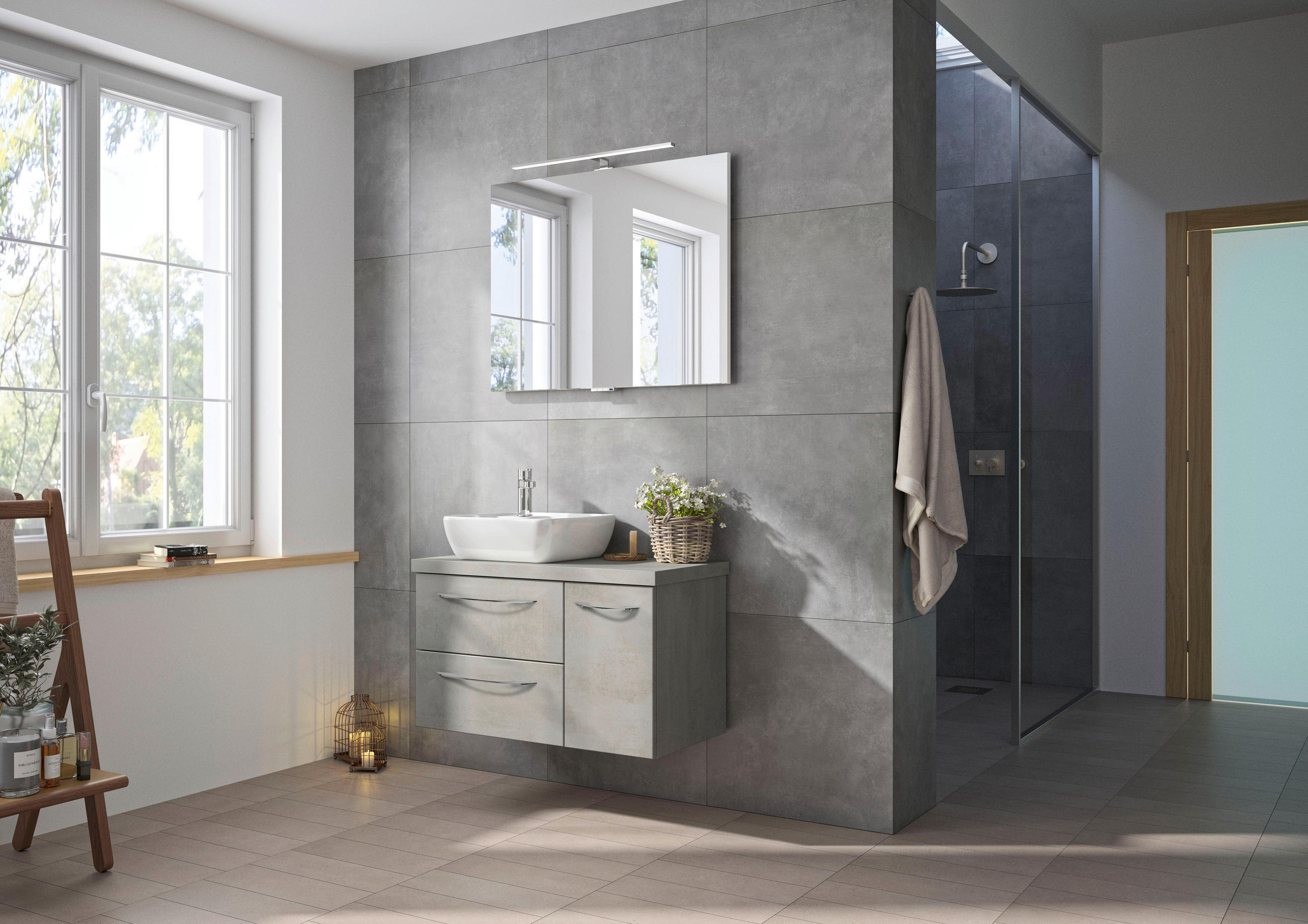 BADEZIMMER  in 90 cm  - Weiß/Grau, KONVENTIONELL, Holzwerkstoff (90cm) - Pelipal