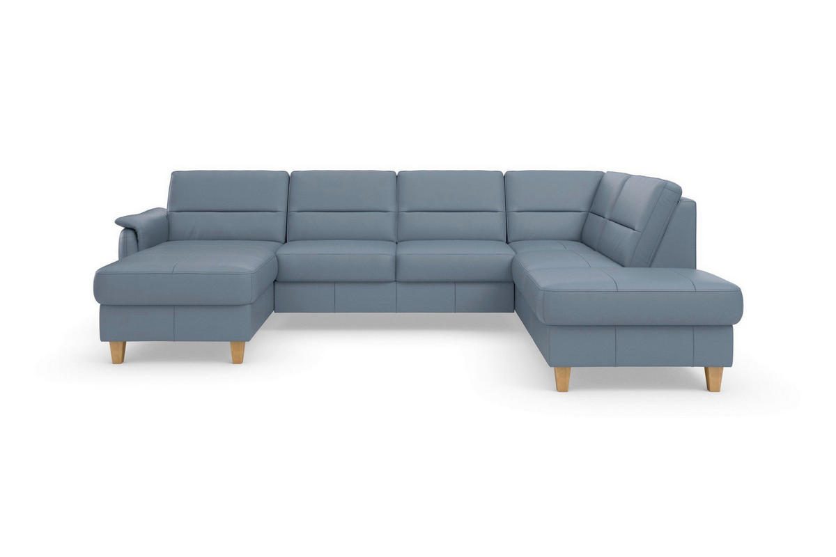 WOHNLANDSCHAFT PALMERA E in Echtleder Graublau  - Graublau/Eichefarben, Basics, Leder/Holz (163/308/212cm) - Sit & More