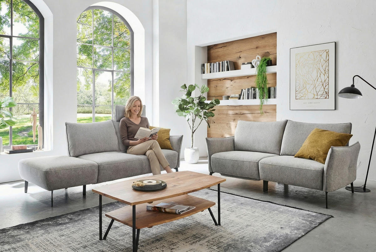 3-SITZER-SOFA  in Chenille Grau Modern  - Schwarz/Grau, KONVENTIONELL, Textil/Metall (184/90/92cm) - Elegando