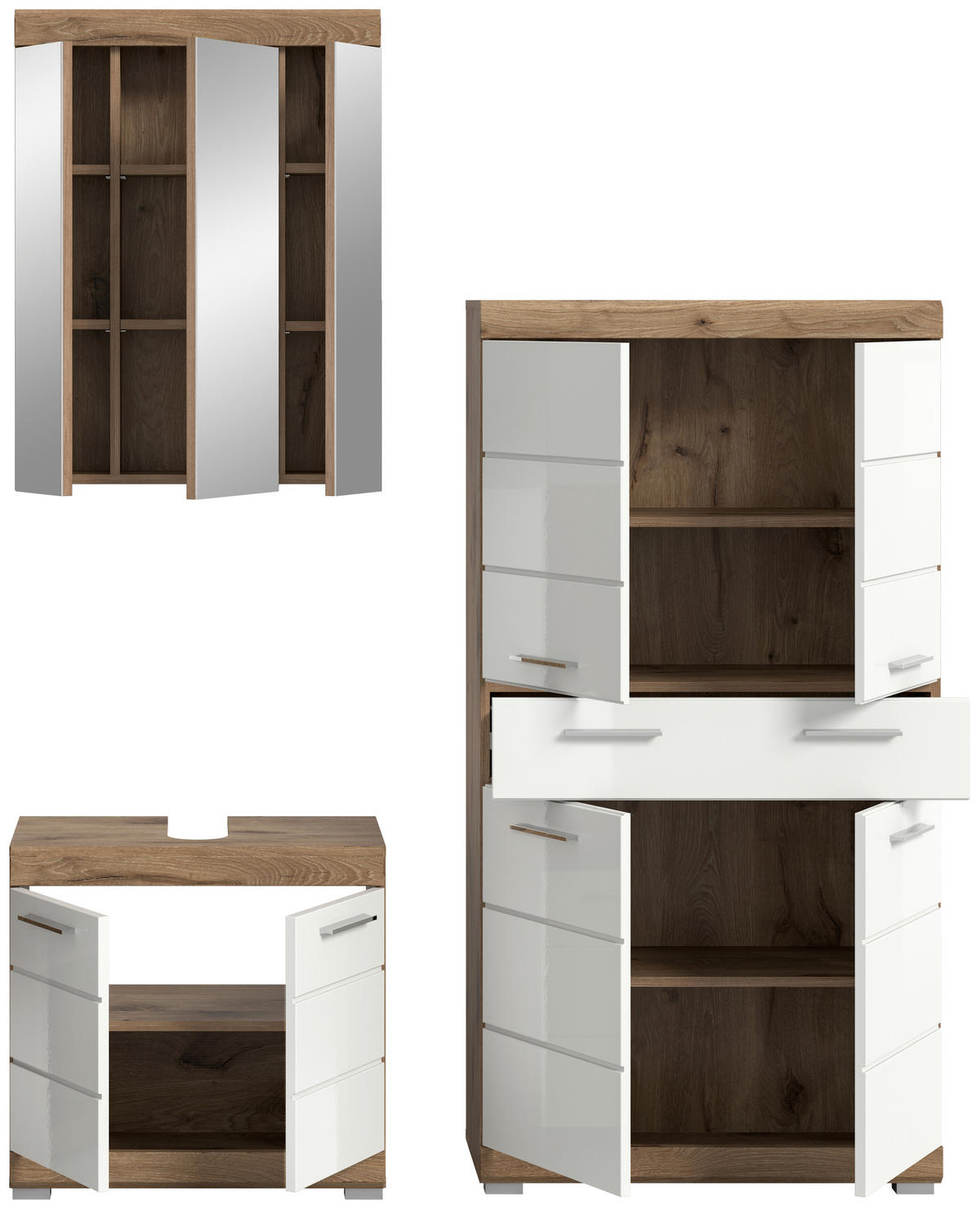 BADEZIMMER 3-teilig  in 134 cm  - Chromfarben/Eichefarben, MODERN, Glas/Holzwerkstoff (134cm) - MID.YOU