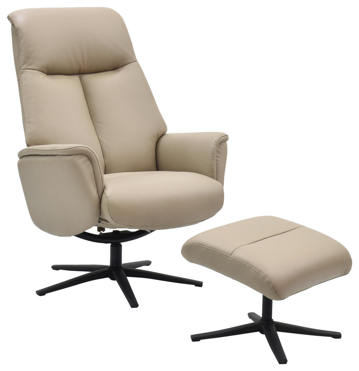 RELAXSESSELSET RELAVO Lederlook Echtleder Hocker    - Schwarz/Grau, Design, Leder/Textil (72/109/86/111/81cm) - Livetastic