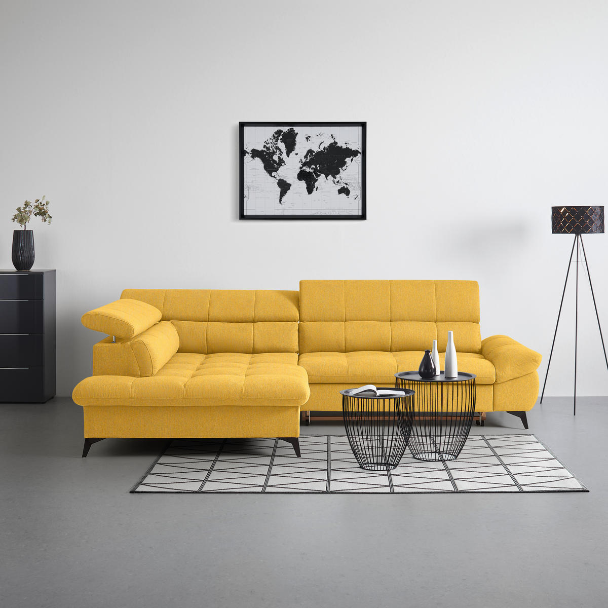 ECKSOFA in Chenille Senfgelb  - Senfgelb/Schwarz, Modern, Textil/Metall (201/296cm) - Livetastic