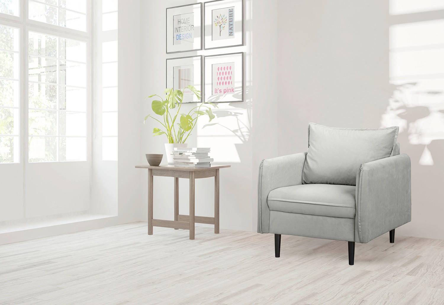 SESSEL in Samt Grau  - Schwarz/Grau, Design, Holz/Textil (74/86/100cm) - P & B
