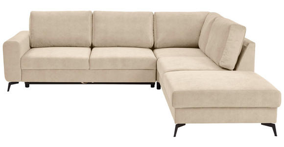 ECKSOFA Beige Chenille  inkl. Rückenkissen, Bettkasten, Schlaffunktion, Rücken echt, Liegefläche im Originalstoff  - Beige/Schwarz, KONVENTIONELL, Textil/Metall (275/257cm) - Carryhome