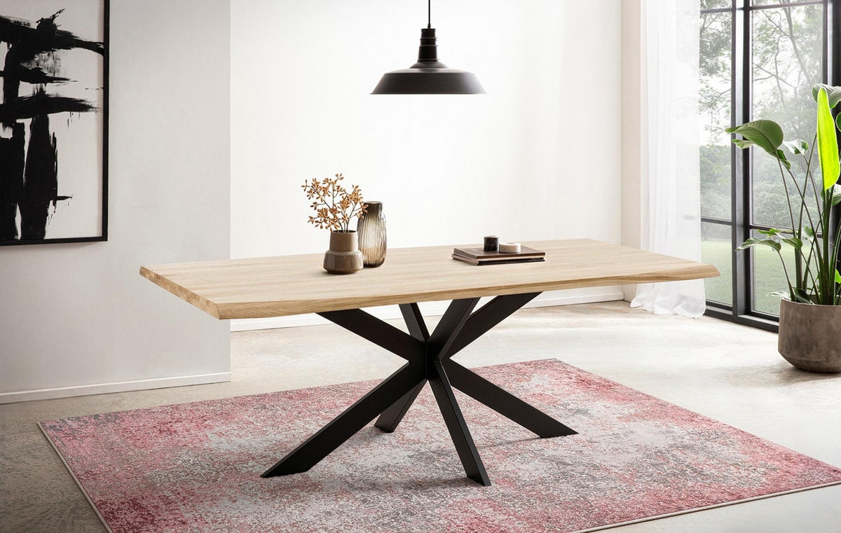 ESSTISCH in Holz, Metall 220/100/76 cm  - Eichefarben/Schwarz, MODERN, Holz/Metall (220/100/76cm) - Livetastic