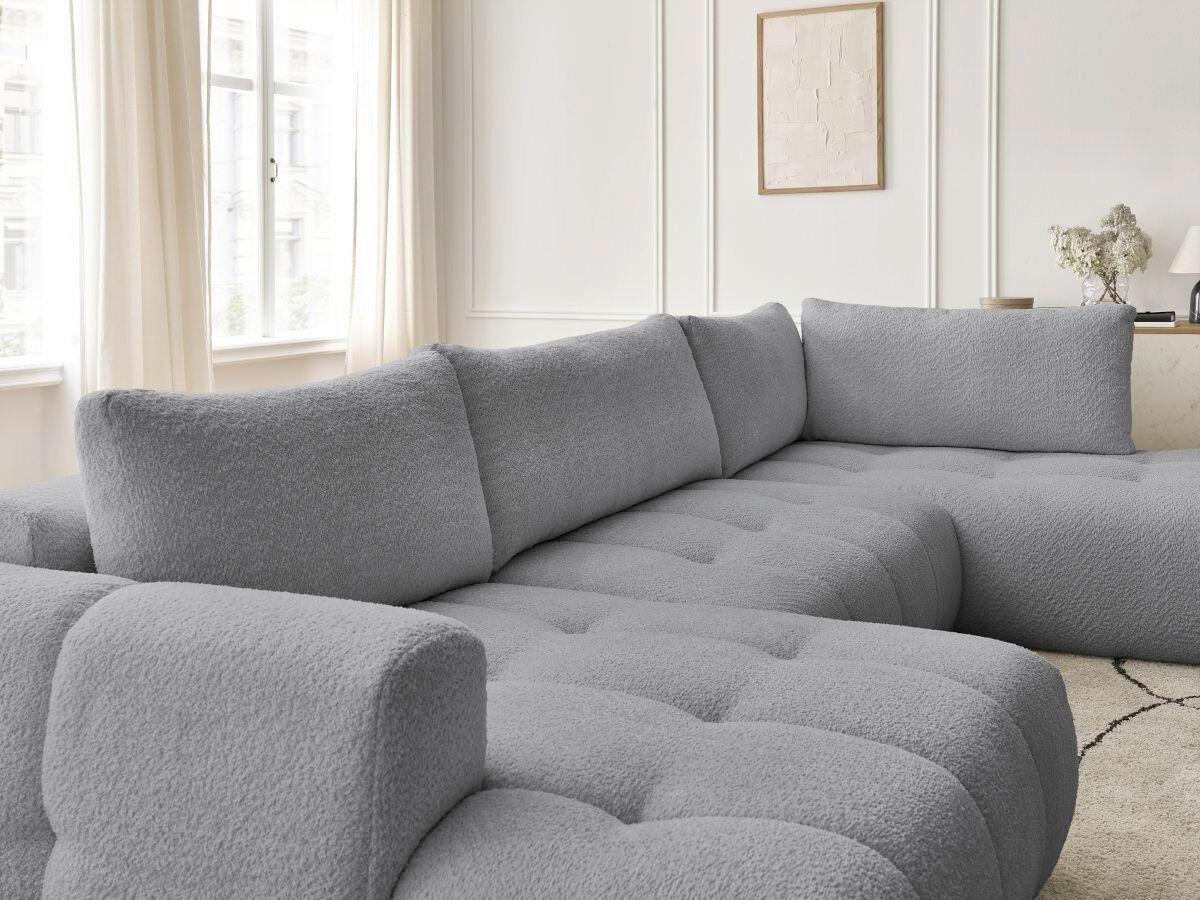 WOHNLANDSCHAFT  FUJI  Dunkelgrau Bouclé  - Dunkelgrau/Schwarz, MODERN, Kunststoff/Textil (160/377/204cm)