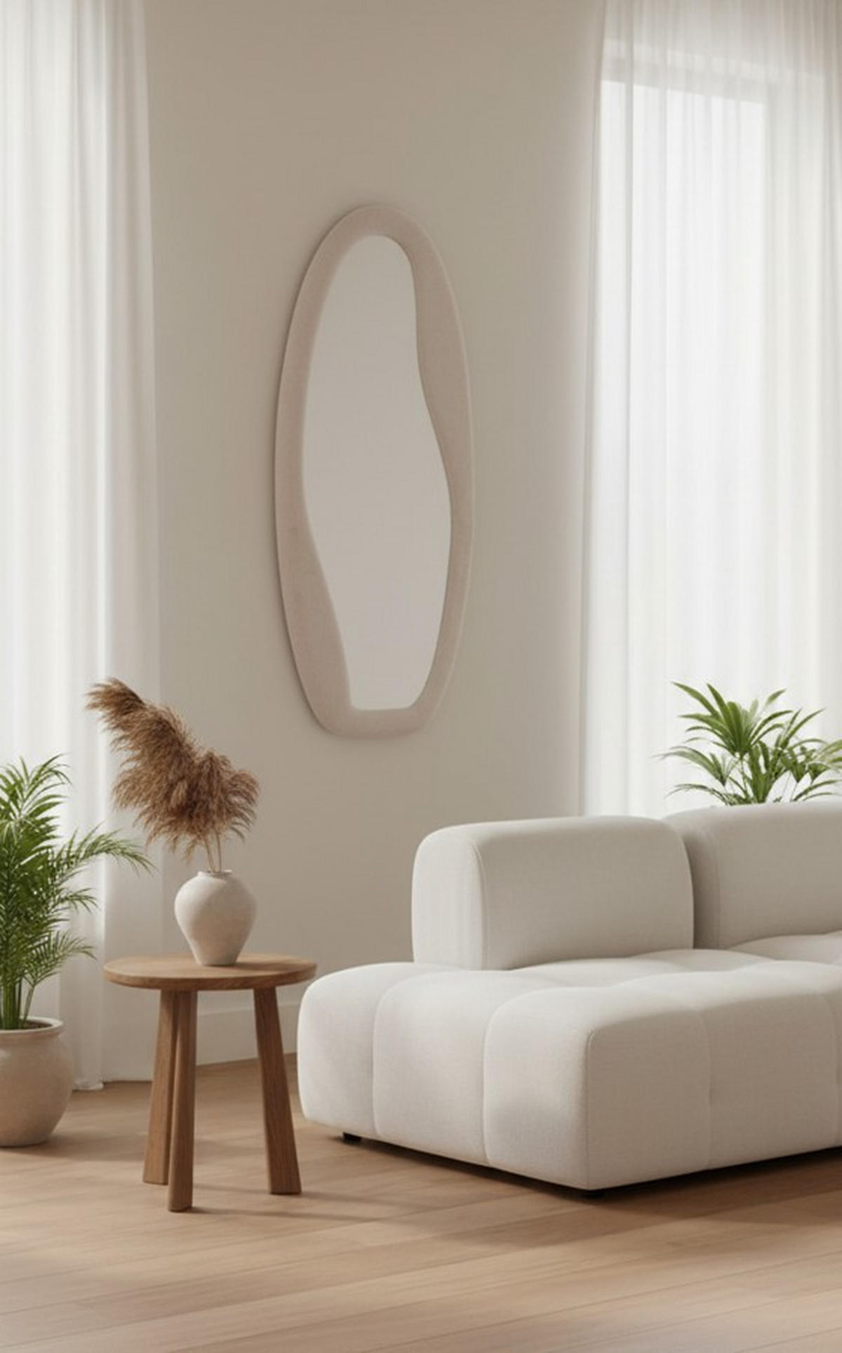 WANDSPIEGEL 75/175/3,5 cm    in Freiform  - Creme, Design, Glas/Holzwerkstoff (75/175/3,5cm) - MID.YOU