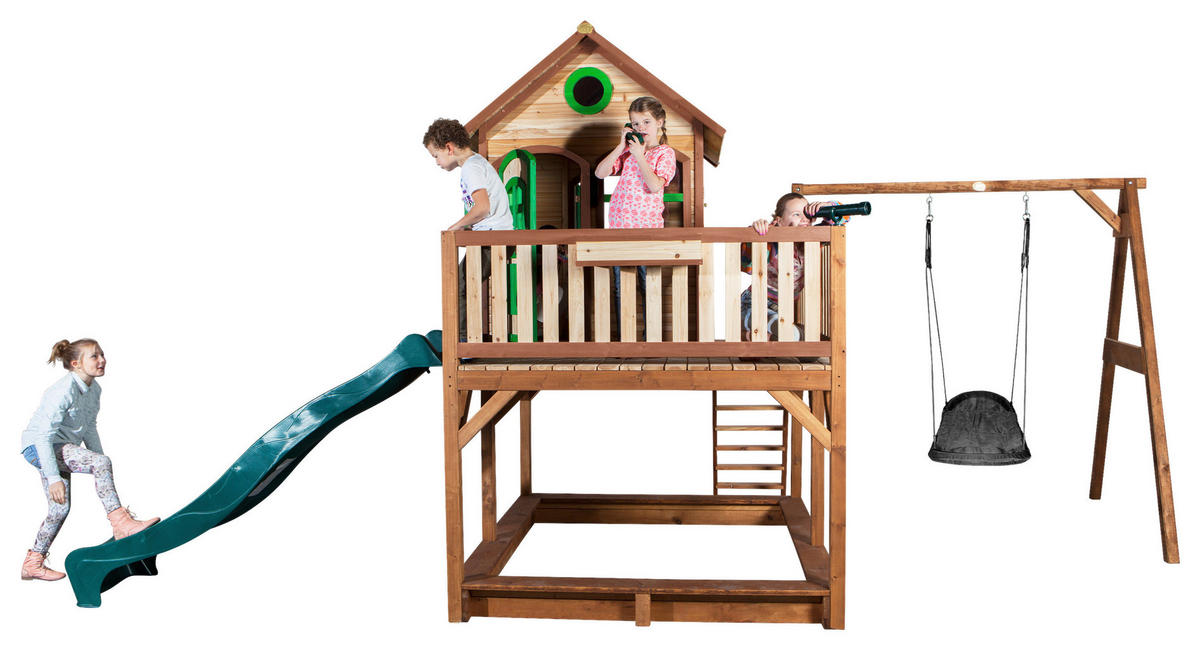 SPIELTURM 613/291/277 cm  - Braun/Weiß, KONVENTIONELL, Holz (613/291/277cm) - Ambia Garden