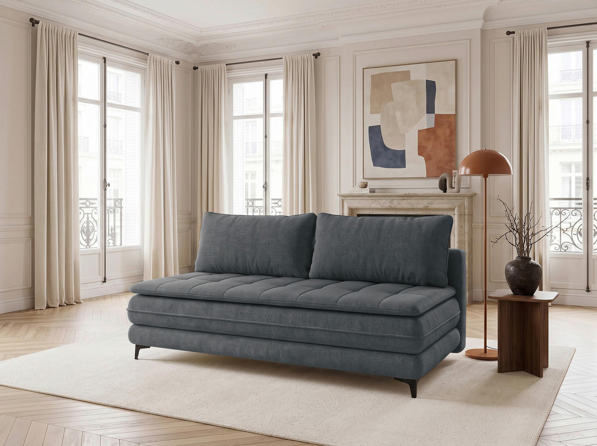 SCHLAFSOFA Chenille Grau  inkl. Bettkasten, Schlaffunktion, Topper  - Schwarz/Grau, Design, Textil/Metall (200/95/92cm) - Stylife