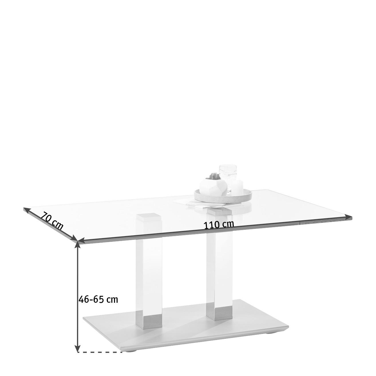 COUCHTISCH rechteckig Weiß, Edelstahlfarben 110/70/46-65 cm  - Edelstahlfarben/Weiß, Design, Glas/Kunststoff (110/70/46-65cm)